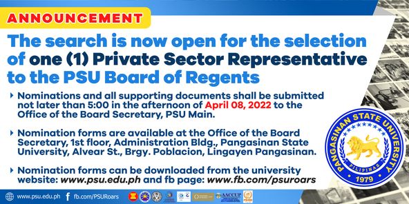 The search for the selection of one (1) Private Sector Representative to the PSU Board of Regents is EXTENDED