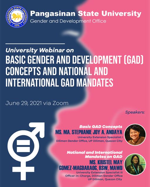 University Webinar on Basic Gender and Development (GAD) Concepts and National and International GAD Mandates