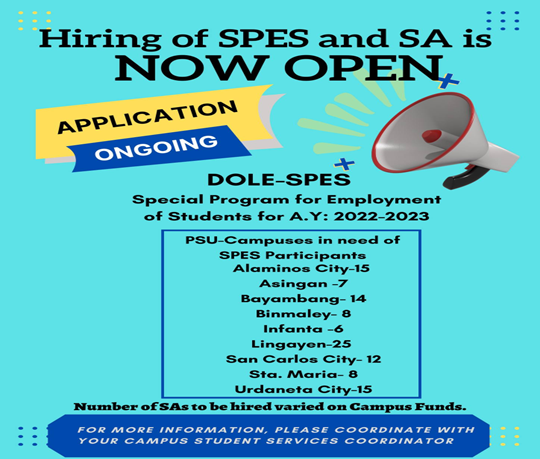 Heads up PSUnians! HIRING OF SPES AND SA IS NOW OPEN