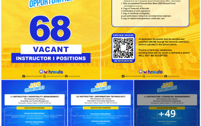 SIXTY-EIGHT (68) VACANT INSTRUCTOR I (PLANTILLA ITEM) POSITIONS.